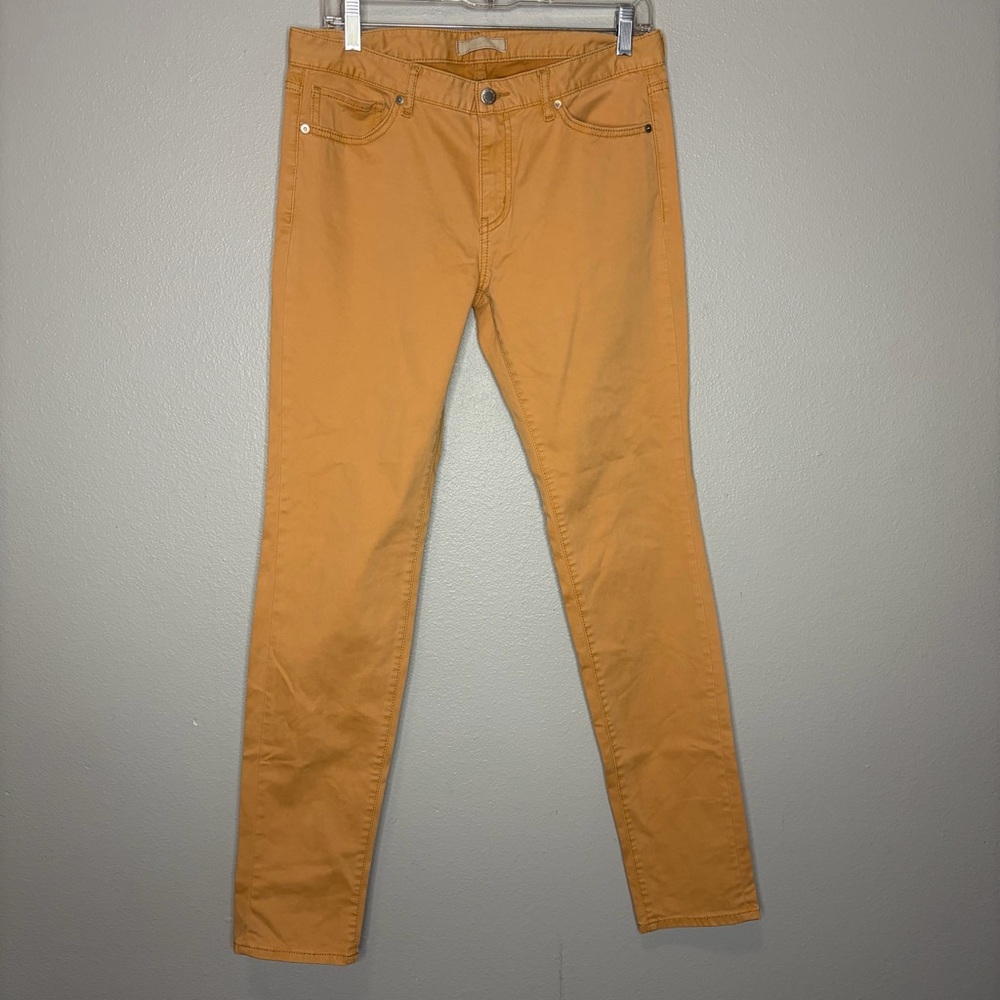 Uniqlo Skinny Straight Jeans Women 29x33 Orange Khaki Mid Rise Made‎ In Japan